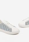 Biało-Niebieskie Sneakersy z Ekoskóry ze Sznurowaniem i Wstawką w Kratę Fibrusa