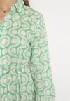 Zielono-Beżowa Bawełniana Sukienka Mini w Geometryczny Wzór Frenia