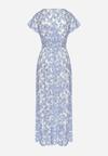 Niebiesko-Biała Kopertowa Sukienka z Wiskozy w Kwiatowy Wzór Radita