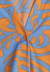 Niebiesko-Pomarańczowa Koszulowa Sukienka Maxi z Materiałowym Paskiem w Abstrakcyjne Wzory Terins