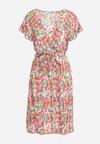 Różowo-Zielona Sukienka Midi z Wiskozowej Tkaniny w Kwiaty Relas