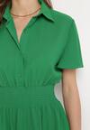 Zielona Koszulowa Sukienka Mini z Wiskozy o Rozkloszowanym Kroju Hokese