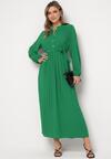 Zielona Rozkloszowana Sukienka Maxi z Plisowanym Dołem i Wiązanym Paskiem Nollira