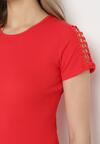Czerwony Bawełniany T-shirt z Ażurową Wstawką Elvinna