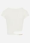 Biały Bawełniany T-shirt z Asymetrycznym Wycięciem i Ozdobnym Łańcuszkiem Glitia