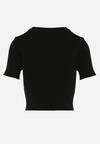 Czarny Krótki T-shirt z Prążkowanej Dzianiny Clutia