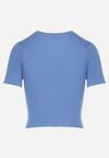 Niebieski Krótki T-shirt z Prążkowanej Dzianiny Clutia