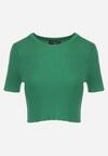Zielony Krótki T-shirt z Prążkowanej Dzianiny Clutia