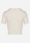 Biały Krótki T-shirt z Prążkowanej Dzianiny Clutia