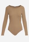 Jasnobrązowe Prążkowane Body z Długimi Rękawami Ainter