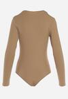 Jasnobrązowe Prążkowane Body z Długimi Rękawami Ainter
