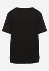 Czarny Bawełniany T-shirt z Ozdobnymi Koralikami Lorinal