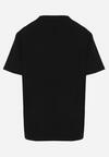 Czarny T-shirt Ozdobiony Krótkimi Frędzlami i Koralikami Ralleni