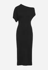 Czarna Asymetryczna Sukienka Midi o Dopasowanym Fasonie Tivalle