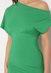 Zielona Asymetryczna Sukienka Midi o Dopasowanym Fasonie Tivalle