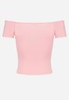 Różowy T-shirt o Krótkim Fasonie z Hiszpańskim Dekoltem z Bawełny Irmalema