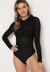 Czarne Body z Lekkiej Dzianiny z Długimi Rękawami Asnitel