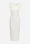 Biała Sukienka Midi z Kwadratowym Dekoltem Revinane