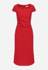 Czerwona Sukienka Midi z Kwadratowym Dekoltem Revinane