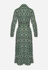 Zielona Taliowana Sukienka Maxi z Materiałowym Paskiem w Geometryczny Print Filint