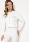 Biały Kardigan z Guzikami w Kształcie Kwiatka z Cyrkoniami i Frędzlami Wileara