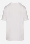 Biały T-shirt z Bawełny Ozdobiony Nadrukiem i Koronką Naliressa