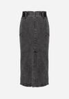 Czarna Midi Spódnica Ołówkowa Jeansowa z Bawełny z Ażurowym Paskiem Verailla