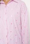 Różowa Bawełniana Koszula w Paski z Haftowanymi Sercami Larnieka