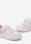 Biało-Różowe Buty Sportowe ze Skórzaną Wkładką Rzepem i Perforacją na Nosku Lariva