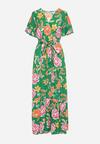 Zielona Sukienka Maxi z Gumką w Talii z Szerokimi Rękawami i Kwiatowym Printem Nodriala