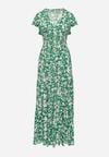 Zielona Sukienka Maxi w Kwiaty z Falowanymi Rękawkami i Gumką w Talii Mulanitti