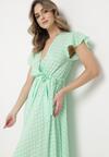 Zielona Rozkloszowana Sukienka Maxi z Gumką w Pasie i Wzorem w Kropki Elanoria