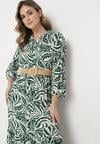 Zielona Rozkloszowana Sukienka Maxi z Falbanką i Botanicznym Wzorem Maticia
