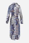 Niebiesko-Granatowa Sukienka Koszulowa w Ornamentalny Wzór z Materiałowym Paskiem Drusial