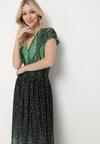 Zielono-Czarna Kopertowa Sukienka Maxi Rozkloszowana z Wiskozy Naveann