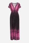Różowo-Czarna Kopertowa Sukienka Maxi Rozkloszowana z Wiskozy Naveann
