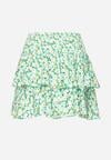 Zielona Rozkloszowana Spódnica Mini w Kwiaty z Falbankami Arial