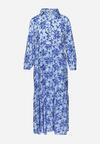 Niebiesko-Granatowa Sukienka Maxi w Kwiatowy Wzór z Koszulową Górą Lithaia
