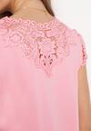 Różowa Bawełniana Bluzka z Koronkowymi Wstawkami Araino