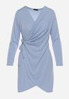 Niebieska Sukienka Kopertowa Mini Wiązana w Pasie Icona