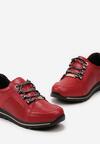 Czerwone Sneakersy Sznurowane z Metalową Wstawką i Perforacją ze Skórzaną Wkładką Pixia