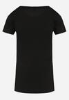 Czarny Bawełniany T-shirt z Ozdobnym Napisem i Cekinami Oriella