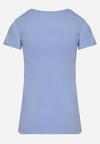 Niebieski T-shirt z Bawełny Ozdobiony na Froncie Nadrukiem Pandoma