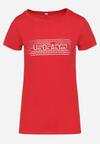 Czerwony T-shirt z Bawełny Ozdobiony na Froncie Nadrukiem Pandoma