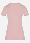 Różowy Bawełniany T-shirt z Ozdobnym Cekinowym Nadrukiem i Napisami Olumi