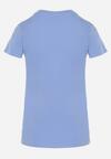 Niebieski Bawełniany T-shirt z Ozdobnym Cekinowym Nadrukiem i Napisami Olumi