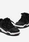 Czarne Sneakersy z Szerokimi Sznurówkami Zdobione Materiałowymi Wstawkami i Perforacją Niriela