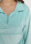 Jasnoniebieski Welurowy Komplet Dresowy Bluza z Ozdobną Kieszenią i Luźne Spodnie z Kieszeniami Whisperia
