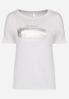 Biały T-shirt z Ozdobnym Nadrukiem z Metalicznym Połyskiem Neomania