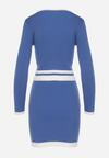 Niebieski 2-Częściowy Komplet z Prążkowanej Dzianiny Spódnica i Sweter z Długim Rękawem Salimera